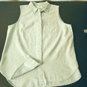 Levi's Vintage Womens 90s Sleeveless Polka Dot Cotton Button-Down‎ Shirt M